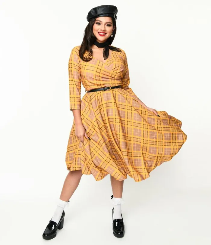 Mustard Yellow Plaid Kacee Swing Dress DressesPlus Unique Vintage Pocket Dresses Mustard Yellow Plaid Kacee Swing Dress DressesPlus Unique Vintage Pocket Dresses