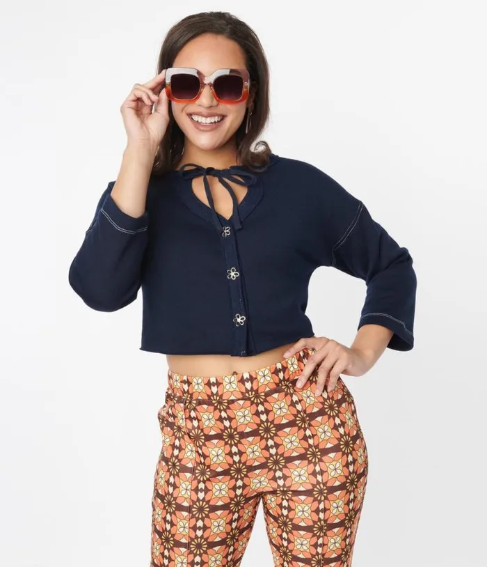 Navy Floral Button Cropped Petunia Cardigan Clothing Unique Vintage Sweaters and Cardigans Navy Floral Button Cropped Petunia Cardigan Clothing Unique Vintage Sweaters and Cardigans
