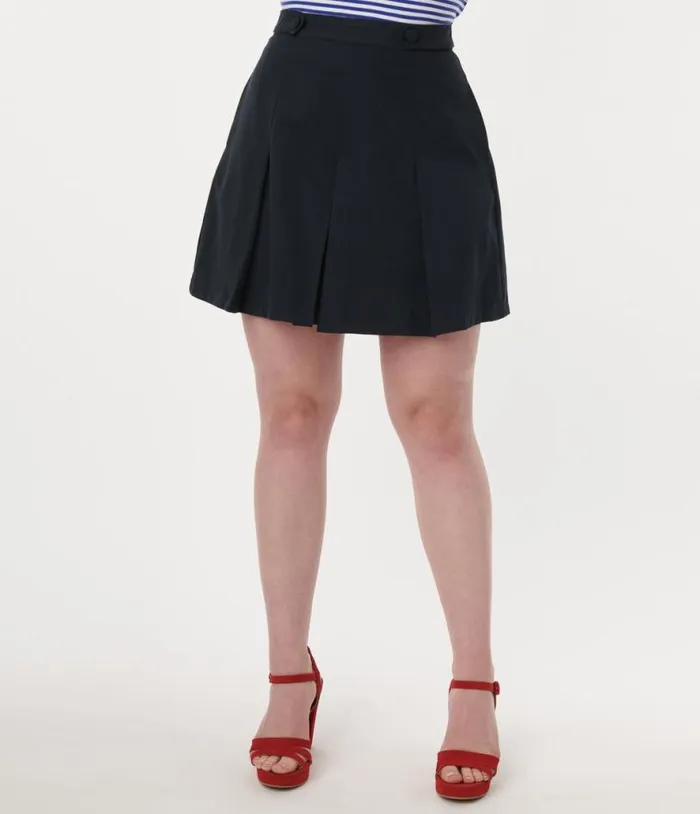 Navy Pleated Swish Shorts Clothing Unique Vintage Shorts