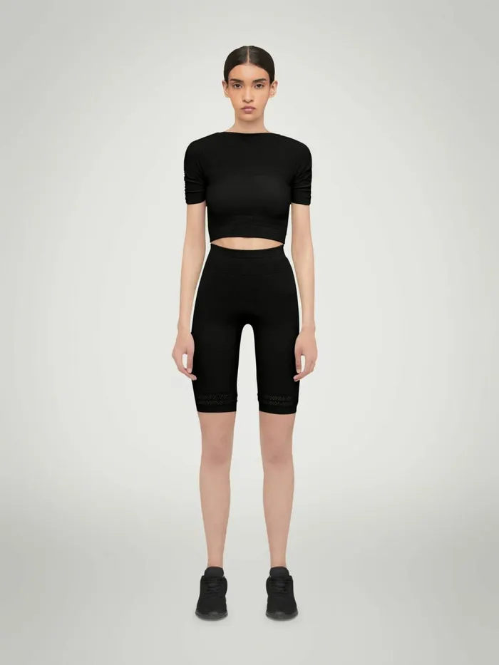 Net Lines Biker Black Women Wolford Shorts
