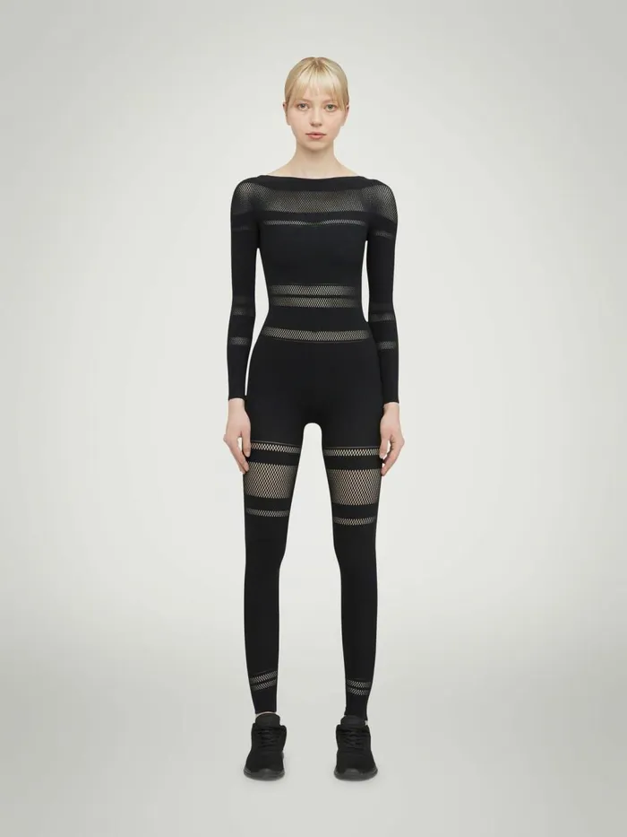 Net Lines Jumpsuit Black Women Wolford Trousers and Jumpsuits