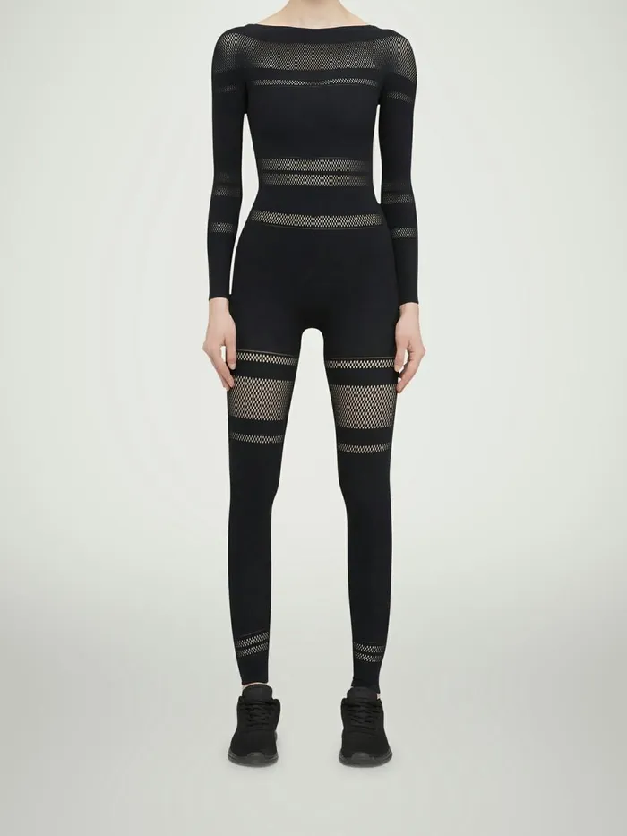 Net Lines Jumpsuit Black Women Wolford Trousers and Jumpsuits