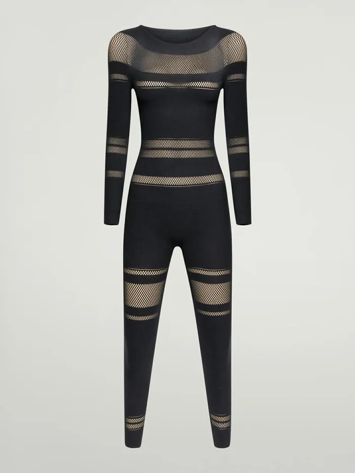 Net Lines Jumpsuit Black Women Wolford Trousers and Jumpsuits