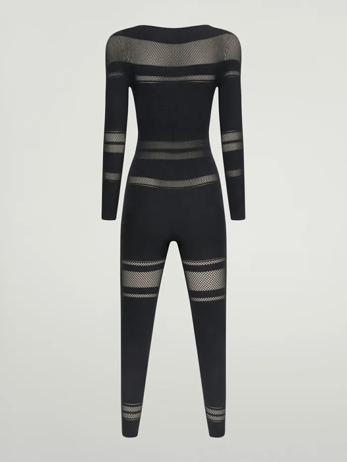 Net Lines Jumpsuit Black Women Wolford Trousers and Jumpsuits
