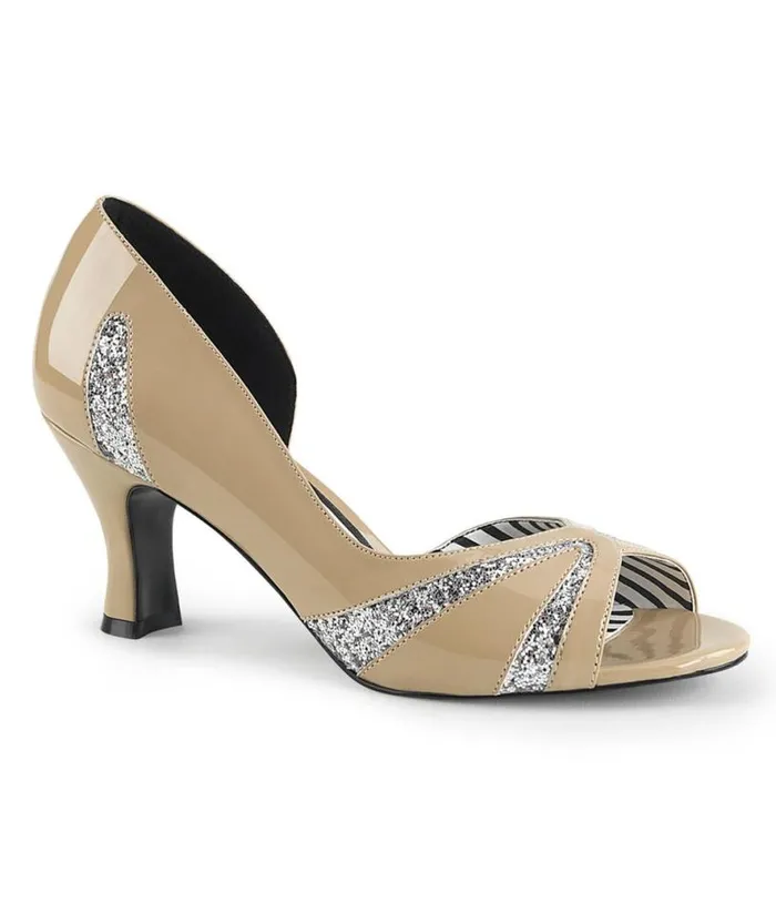 Nude and Glitter D039Orsay Peep Toe Pump Shoes Unique Vintage Heels
