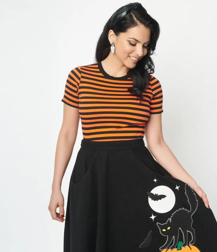 Orange and Black Stripe Back To Basics Top Halloween Unique Vintage Tops
