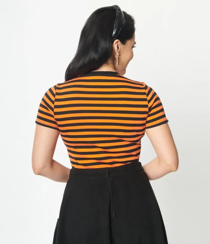 Orange and Black Stripe Back To Basics Top Halloween Unique Vintage Tops