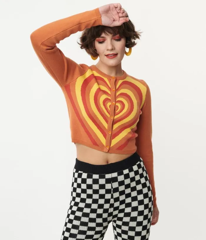Orange Heart Stripe Cardigan Clothing Unique Vintage Sweaters and Cardigans Orange Heart Stripe Cardigan Clothing Unique Vintage Sweaters and Cardigans