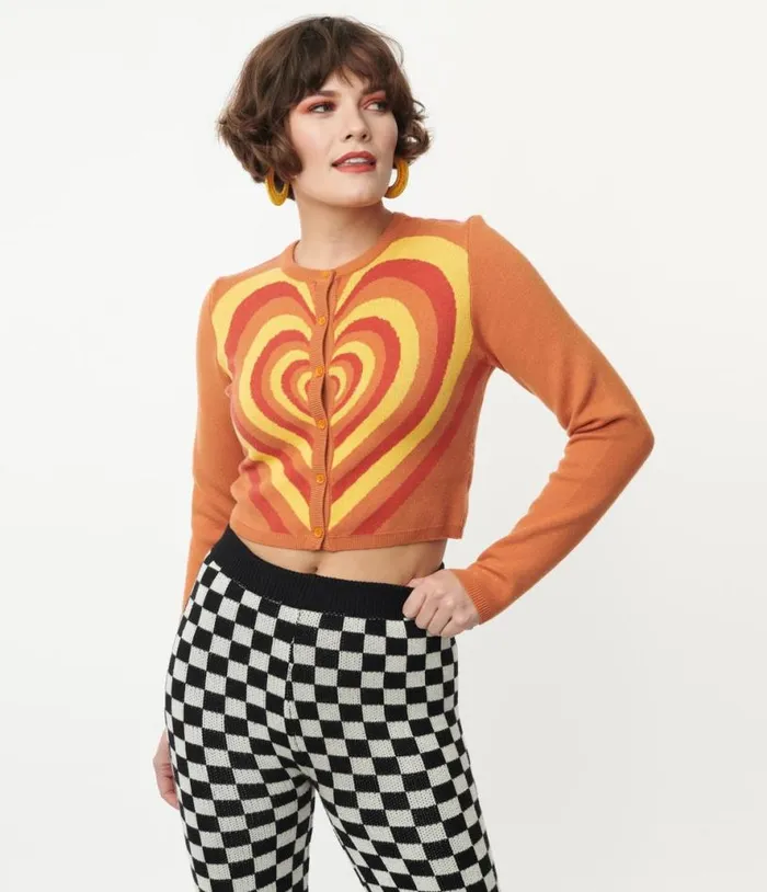 Orange Heart Stripe Cardigan Clothing Unique Vintage Sweaters and Cardigans
