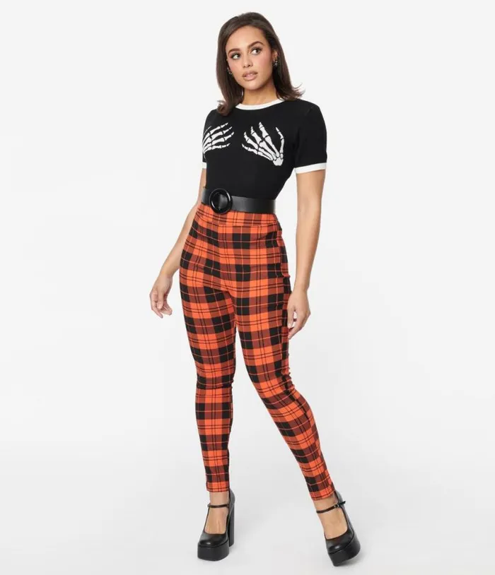 Orange Plaid Rizzo Cigarette Pants ClothingHalloweenPlus Unique Vintage Bottoms Orange Plaid Rizzo Cigarette Pants ClothingHalloweenPlus Unique Vintage Bottoms