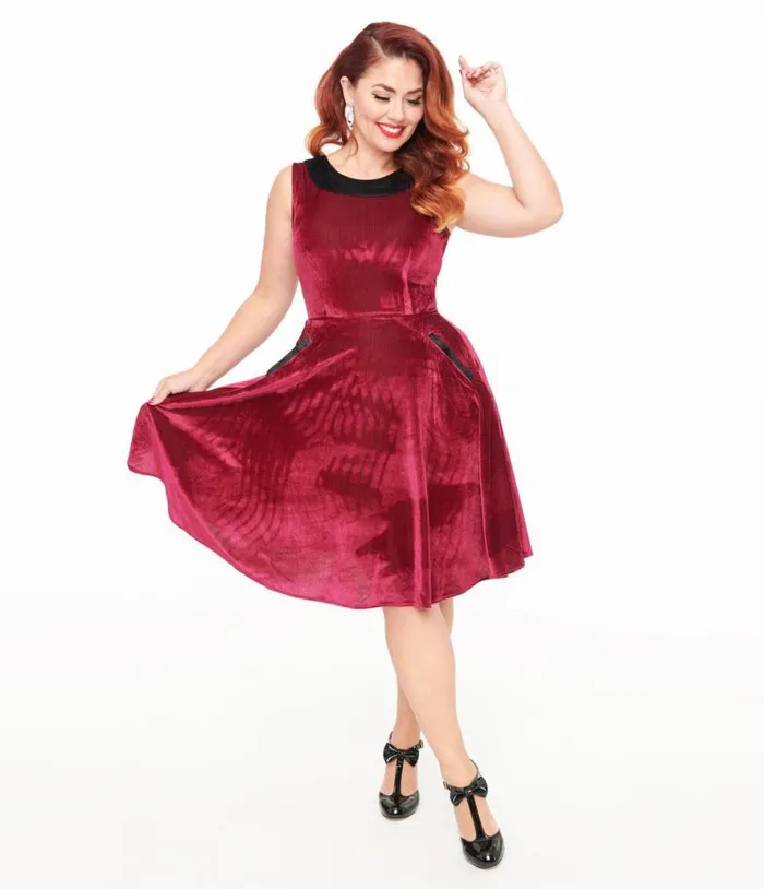 Orchid Bloom 1950s Berry Velvet Kurt Roy Fit and Flare Dress Dresses Unique Vintage Pocket Dresses Orchid Bloom 1950s Berry Velvet Kurt Roy Fit and Flare Dress Dresses Unique Vintage Pocket Dresses