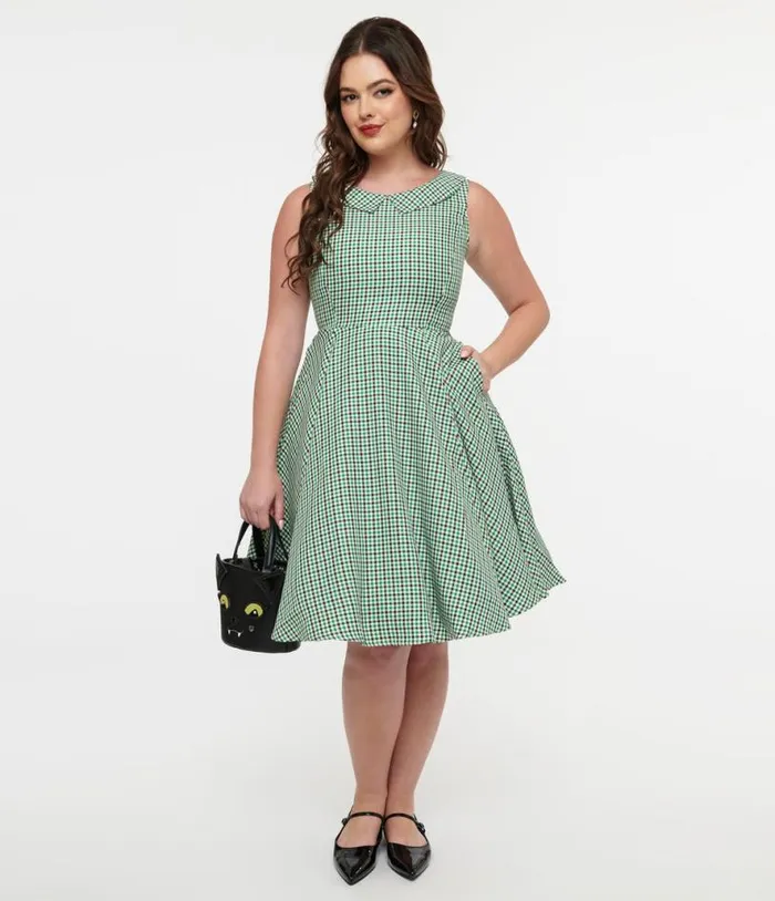 Orchid Bloom 1950s Green and Black Plaid Fit and Flare Dress DressesPlus Unique Vintage Pocket Dresses Orchid Bloom 1950s Green and Black Plaid Fit and Flare Dress DressesPlus Unique Vintage Pocket Dresses