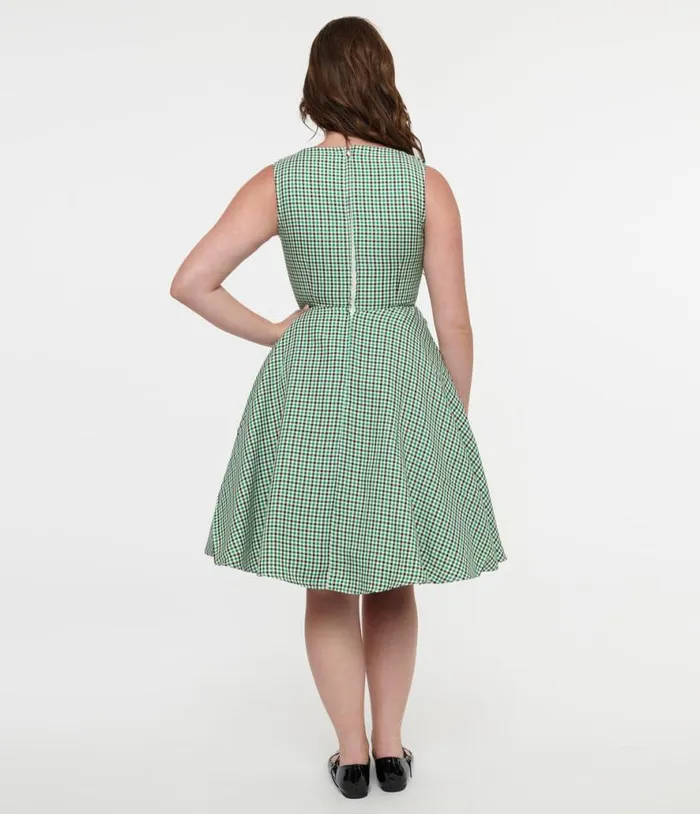 Orchid Bloom 1950s Green and Black Plaid Fit and Flare Dress DressesPlus Unique Vintage Pocket Dresses