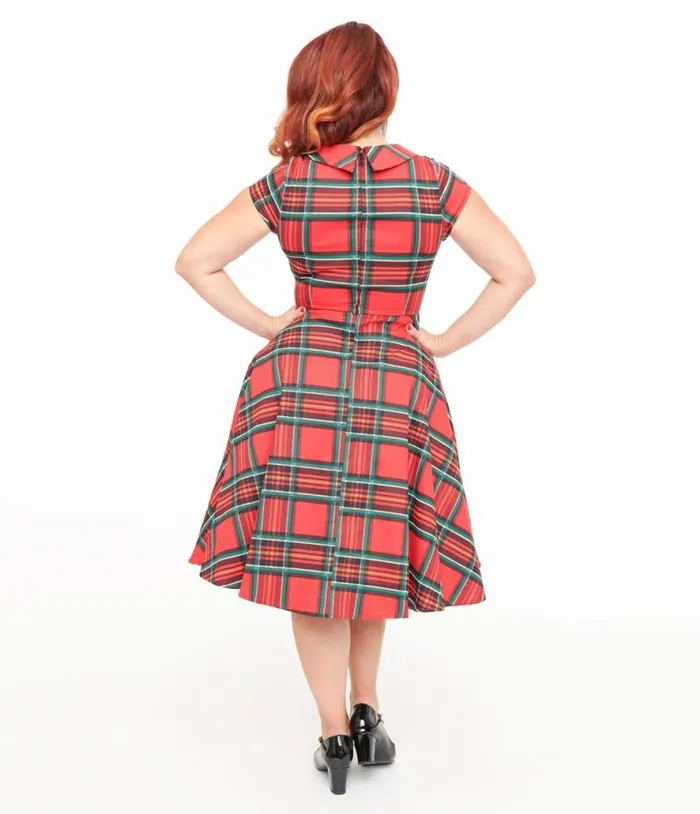 Orchid Bloom 1950s Red Plaid Swing Dress DressesPlus Unique Vintage Pocket Dresses