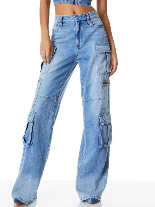 Pants Women Alice Olivia CAY BAGGY CARGO JEANS Brea Blue