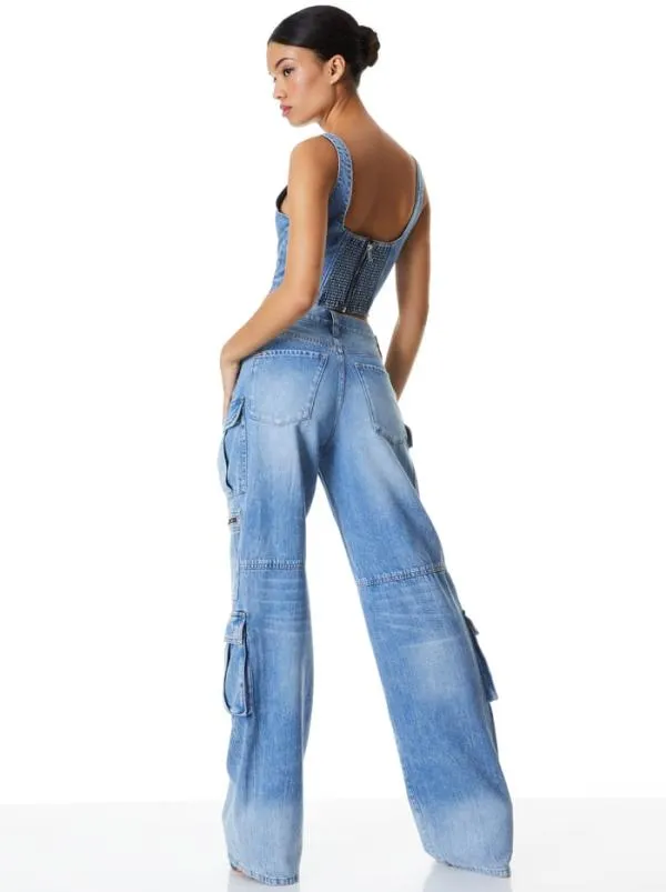 Pants Women Alice Olivia CAY BAGGY CARGO JEANS Brea Blue