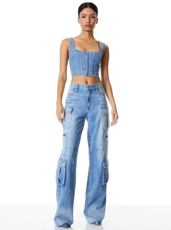 Pants Women Alice Olivia CAY BAGGY CARGO JEANS Brea Blue