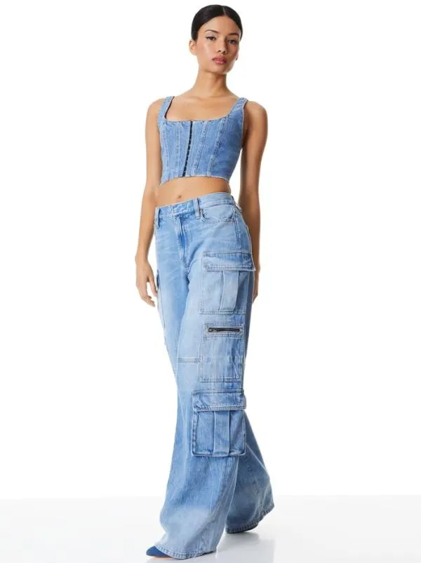 Pants Women Alice Olivia CAY BAGGY CARGO JEANS Brea Blue