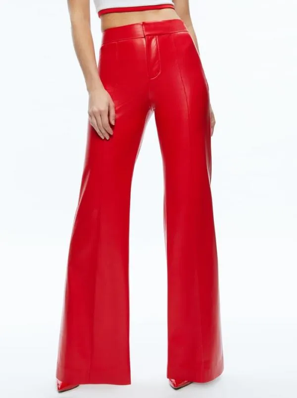 Pants Women Alice Olivia DYLAN HIGH WAISTED VEGAN LEATHER WIDE LEG PANT Bright Ruby