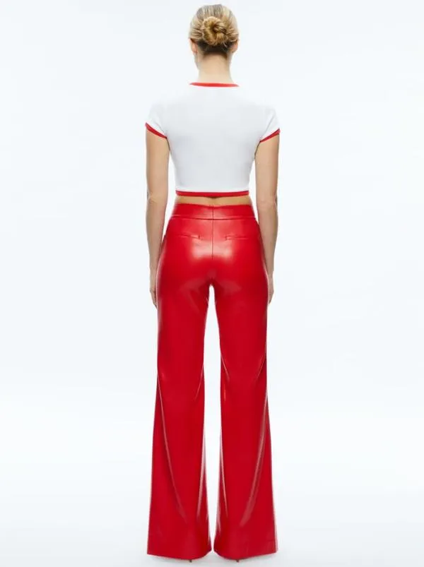 Pants Women Alice Olivia DYLAN HIGH WAISTED VEGAN LEATHER WIDE LEG PANT Bright Ruby