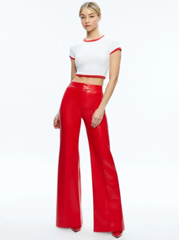Pants Women Alice Olivia DYLAN HIGH WAISTED VEGAN LEATHER WIDE LEG PANT Bright Ruby