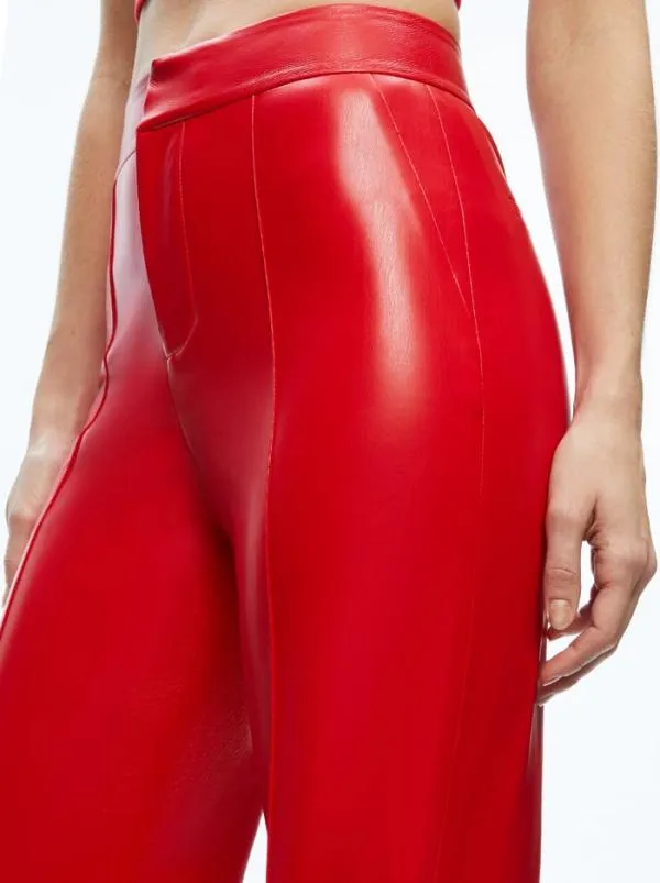Pants Women Alice Olivia DYLAN HIGH WAISTED VEGAN LEATHER WIDE LEG PANT Bright Ruby