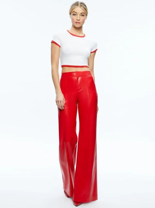 Pants Women Alice Olivia DYLAN HIGH WAISTED VEGAN LEATHER WIDE LEG PANT Bright Ruby