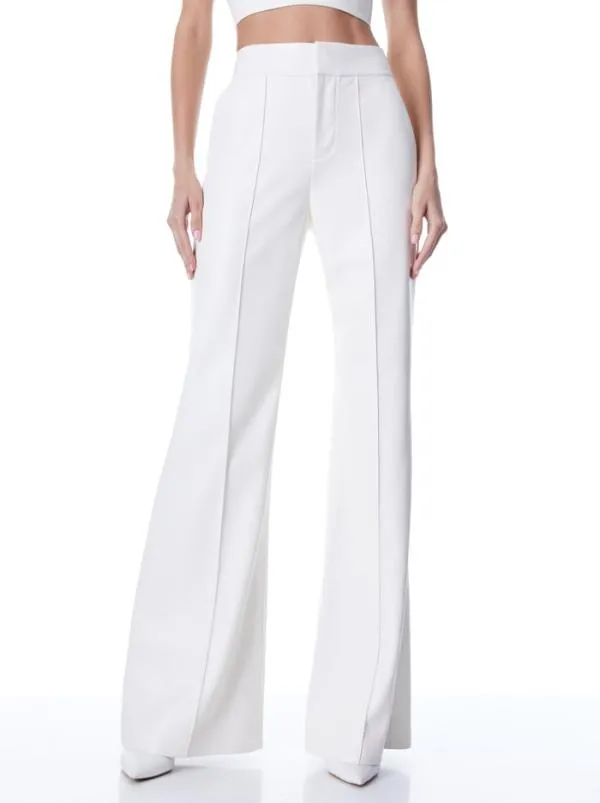Pants Women Alice Olivia DYLAN VEGAN LEATHER WIDE LEG PANT Ecru