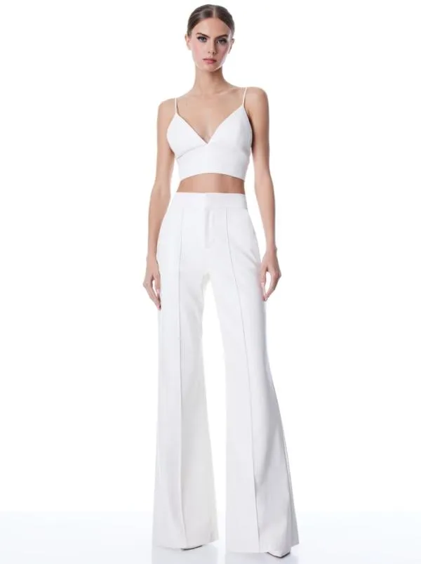 Pants Women Alice Olivia DYLAN VEGAN LEATHER WIDE LEG PANT Ecru