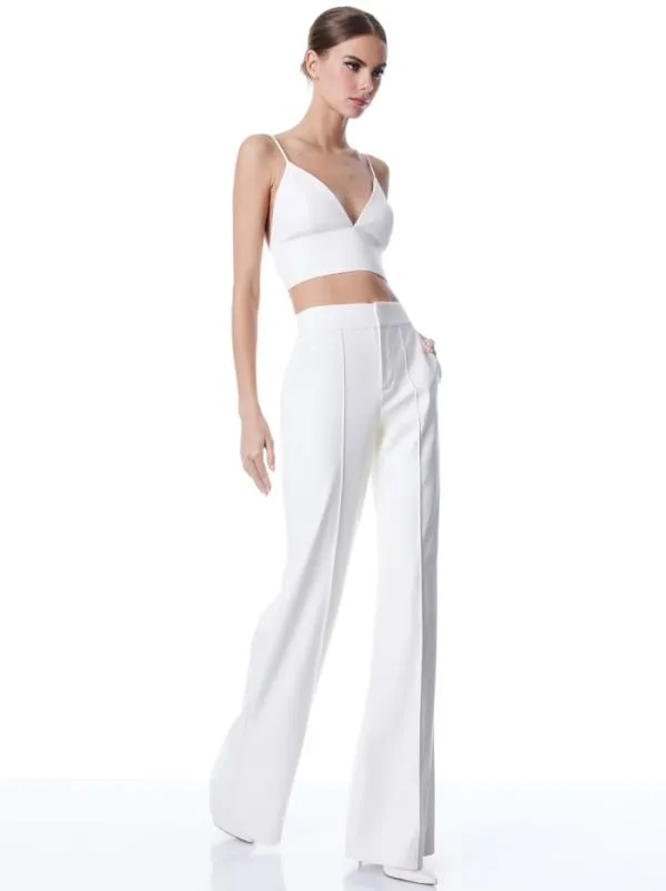 Pants Women Alice Olivia DYLAN VEGAN LEATHER WIDE LEG PANT Ecru