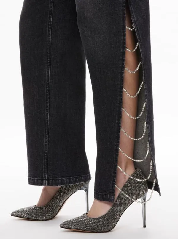 Pants Women Alice Olivia GAYLE EMBELLISHED SIDE JEAN Maya Charcoal Black