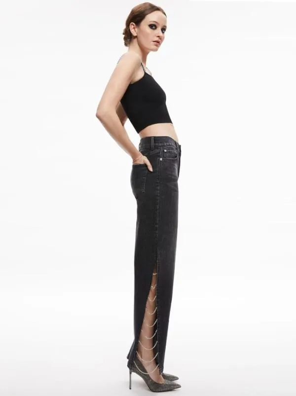 Pants Women Alice Olivia GAYLE EMBELLISHED SIDE JEAN Maya Charcoal Black