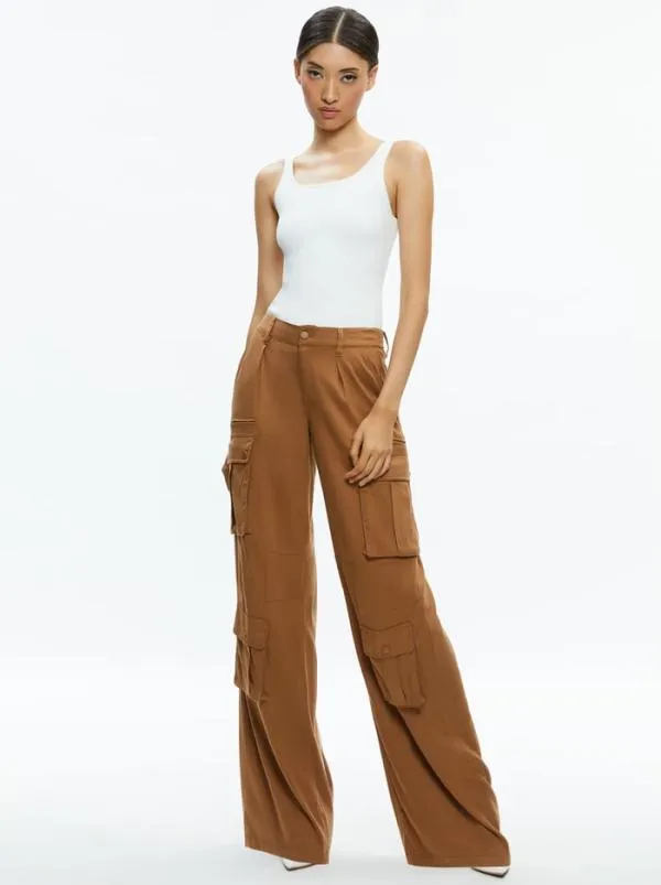 Pants Women Alice Olivia JOETTE CARGO PANT Camel