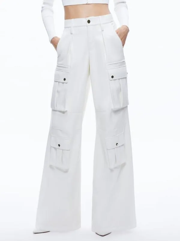 Pants Women Alice Olivia JOETTE VEGAN LEATHER CARGO PANT Off White