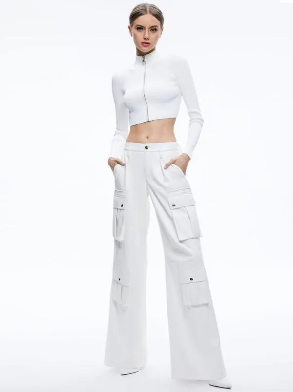 Pants Women Alice Olivia JOETTE VEGAN LEATHER CARGO PANT Off White