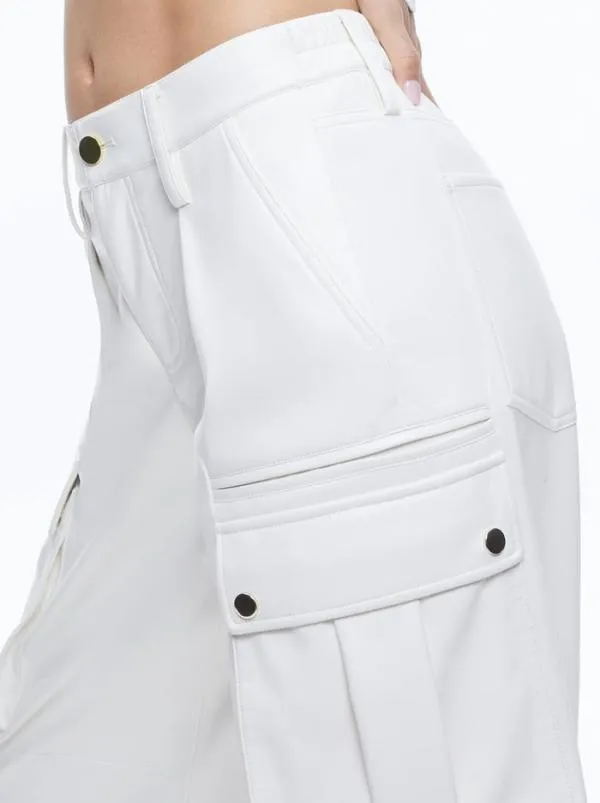 Pants Women Alice Olivia JOETTE VEGAN LEATHER CARGO PANT Off White