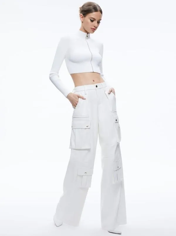 Pants Women Alice Olivia JOETTE VEGAN LEATHER CARGO PANT Off White