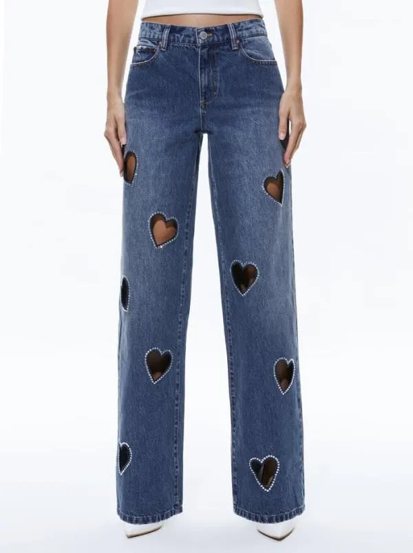 Pants Women Alice Olivia KARRIE EMBELLISHED HEART JEAN True Blues Dark