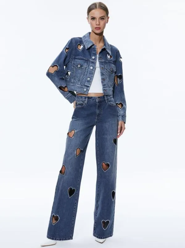 Pants Women Alice Olivia KARRIE EMBELLISHED HEART JEAN True Blues Dark