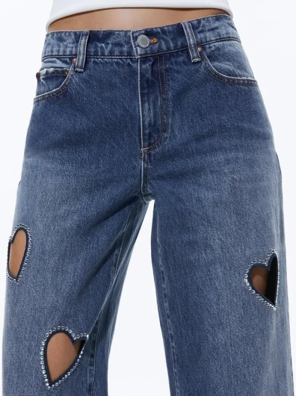 Pants Women Alice Olivia KARRIE EMBELLISHED HEART JEAN True Blues Dark
