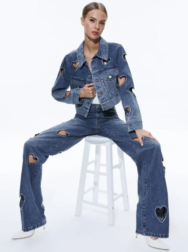 Pants Women Alice Olivia KARRIE EMBELLISHED HEART JEAN True Blues Dark