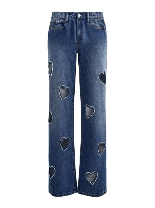 Pants Women Alice Olivia KARRIE EMBELLISHED HEART JEAN True Blues Dark
