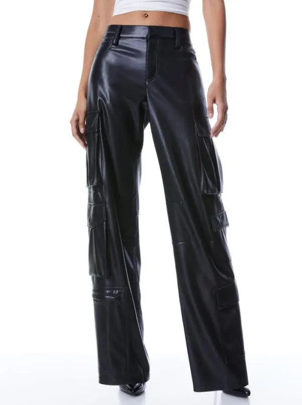 Pants Women Alice Olivia LUIS VEGAN LEATHER CARGO PANT Black