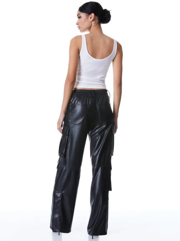 Pants Women Alice Olivia LUIS VEGAN LEATHER CARGO PANT Black