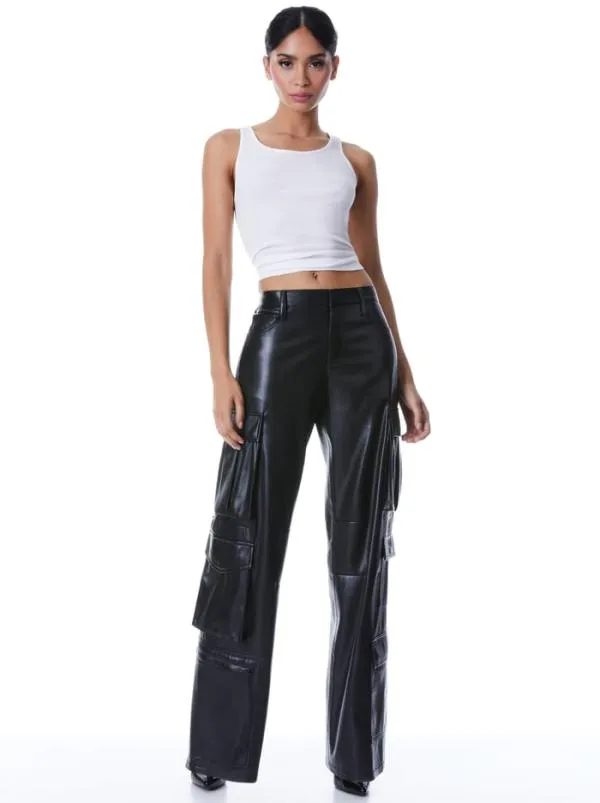 Pants Women Alice Olivia LUIS VEGAN LEATHER CARGO PANT Black