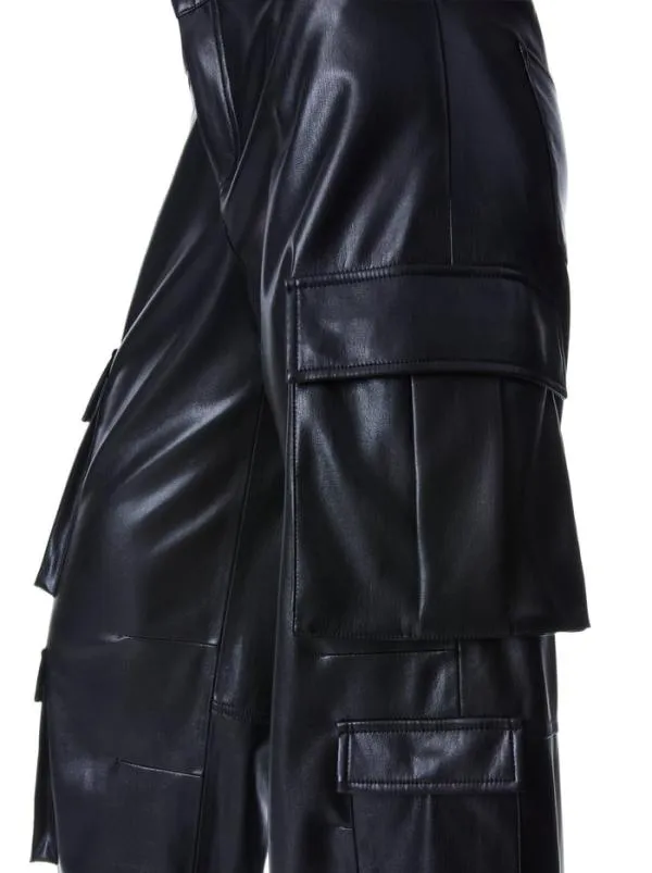Pants Women Alice Olivia LUIS VEGAN LEATHER CARGO PANT Black