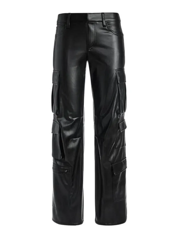Pants Women Alice Olivia LUIS VEGAN LEATHER CARGO PANT Black