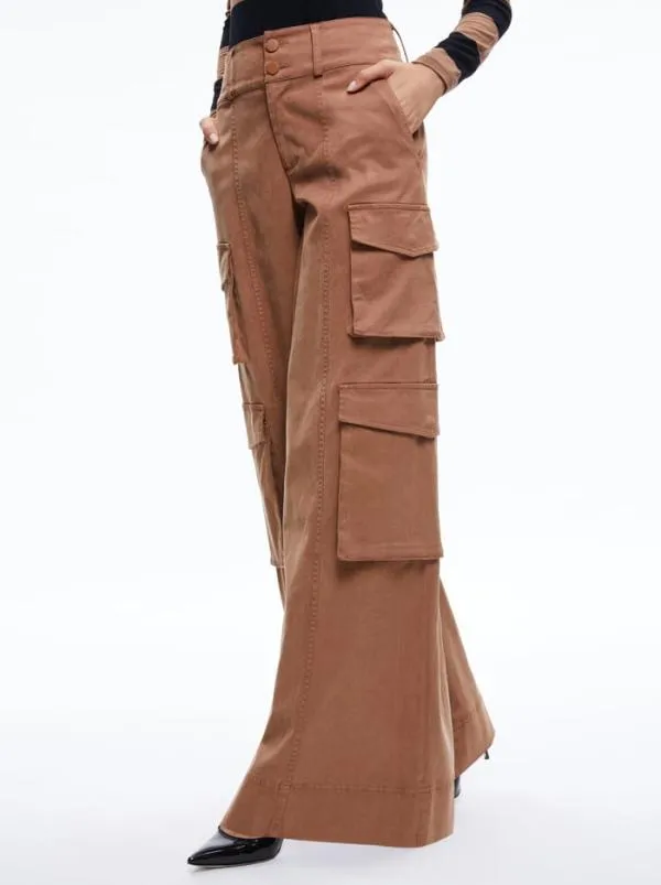 Pants Women Alice Olivia MAME HIGH RISE WIDE LEG CARGO PANT Camel