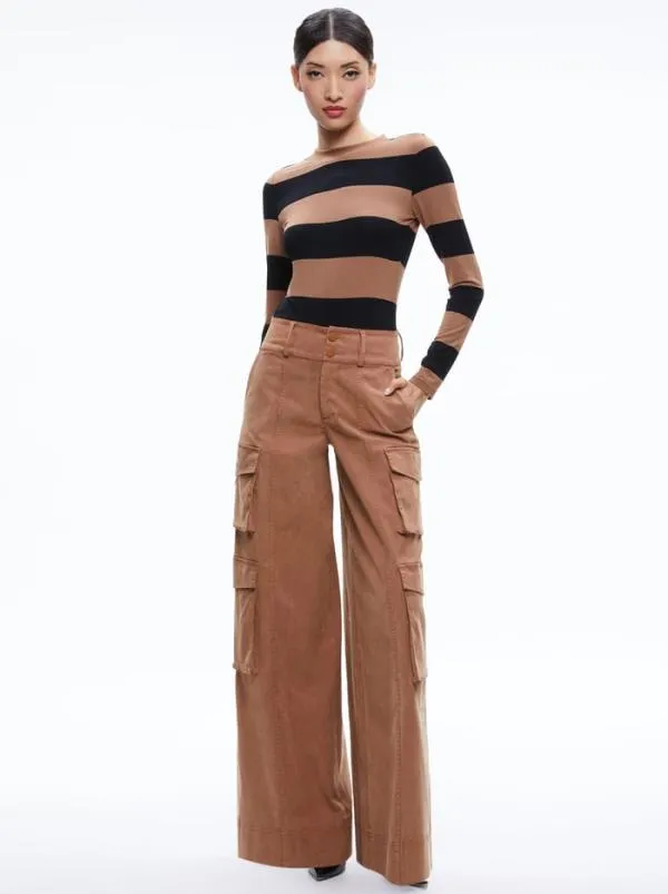Pants Women Alice Olivia MAME HIGH RISE WIDE LEG CARGO PANT Camel