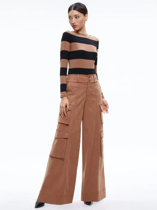Pants Women Alice Olivia MAME HIGH RISE WIDE LEG CARGO PANT Camel